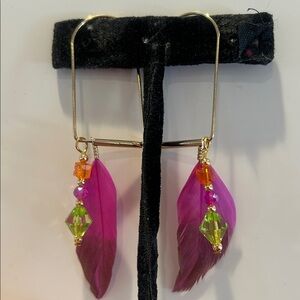 Pink Feather & Crystal Earrings-NWT